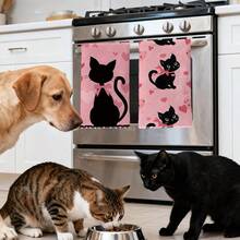 Kitchen Towels With Black Cat Patterns. The Size Is 40 * 60 Centimeters. Suitable For Use As Kitchen Decoration Or A Great Gift. They Can Be Used For Cleaning And Drying Items, As Well As For Home Decoration. Suitable For Various Purposes In Kitchens And Restaurants, It Is An Ideal Kitchen Utensil. - Multicolor - View 9