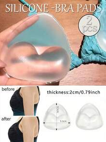 2Pcs Non-Adhesive Silicone Bra Inserts, Invisible Thick Push Up Reusable Soft Pads For Bikini, Halter Tops & Seamless Underwear (Non-Adhesive, 9cm Wide, Not Suitable For Large Bust) - Multicolor - View 1