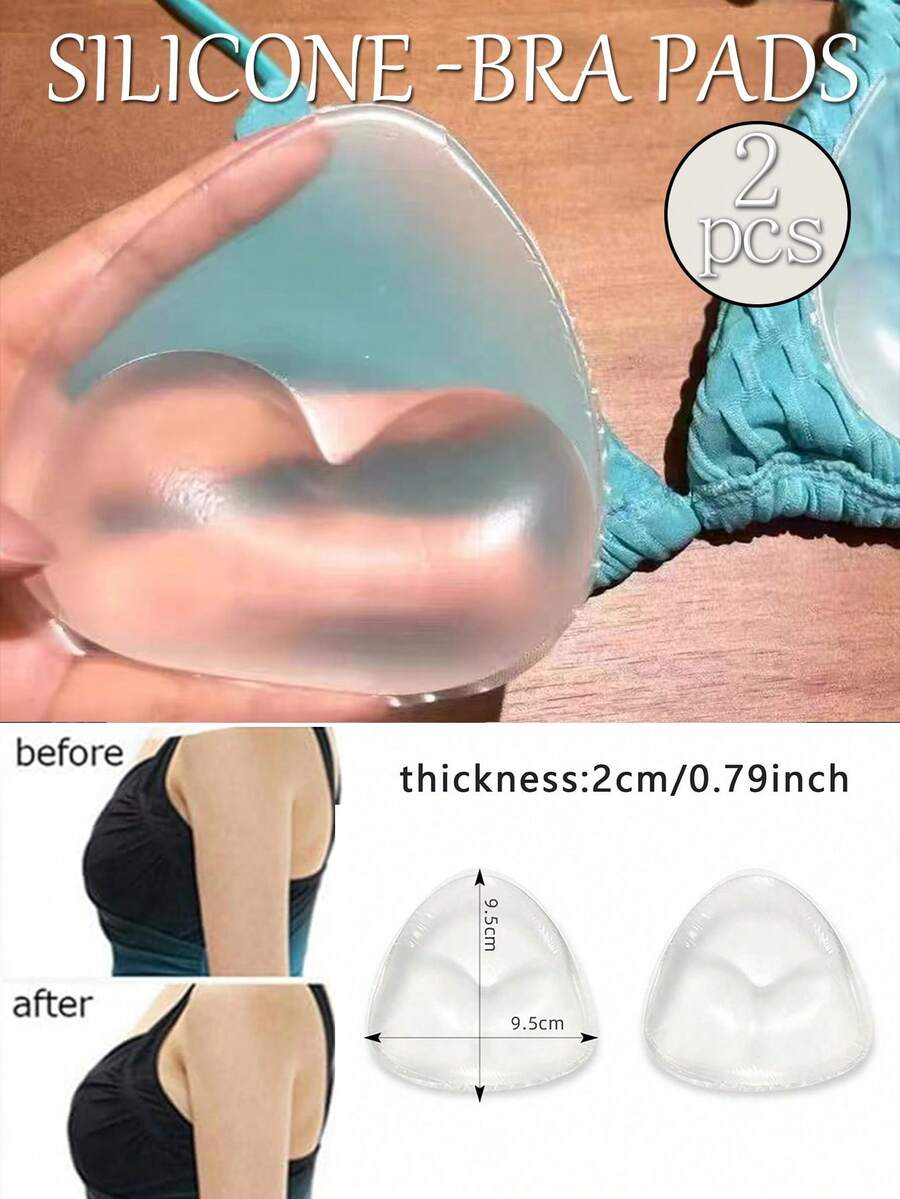 2Pcs Non-Adhesive Silicone Bra Inserts, Invisible Thick Push Up Reusable Soft Pads For Bikini, Halter Tops & Seamless Underwear (Non-Adhesive, 9cm Wide, Not Suitable For Large Bust) - Multicolor - View 1