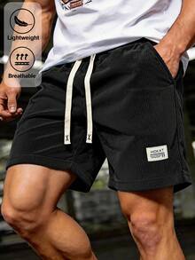 Hidkat Set Of 1: Men's Summer Corduroy Shorts With A Drawstring Waist, Perfect For Everyday Outdoor Wear And Beach Outings - 黑色 - 查看 8