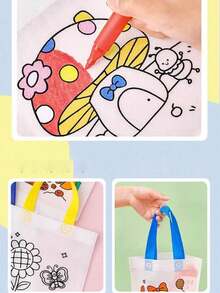 6/24 Stück wiederverwendbare DIY Graffiti Mini Vlies Tragetaschen - Karneval Tier Kunst Party Geschenktüten, bunte Marker, Weihnachts- und Neujahrgeschenkverpackung & Aufbewahrung, Party Geschenke - zufällige Muster & Seilfarben - Verschiedenfarbig - Übersicht 4