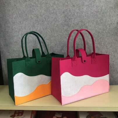 Internet Famous Color-Block Felt Bag, Large Capacity Tote Bag, Handbag For Work Commute, Travel Storage Bag, Shopping Handbag