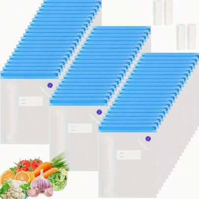 Túi hút chân không, túi bảo quản thực phẩm tái sử dụng, túi kín khí trong suốt dùng cho thịt, trái cây, ngũ cốc và rau củ, hộp đựng và vật dụng nhà bếp, bao gồm bơm khí thủ công - Giữ thực phẩm tươi ngon mà không cần điện.