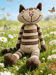 33厘米/12.99英寸猫形毛绒玩具，条纹猫毛绒玩具，超级柔软，微笑的小猫毛绒玩具，可爱的条纹身体，舒适的沙发卧室客厅装饰，完美的生日礼物，送给女孩、男孩、女孩、爱猫人士、复活节礼物、情人节礼物，送给猫咪的人 - 彩色 - 查看 3