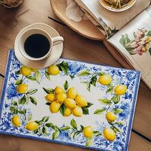 [Lemon Floral Placemats] 4pcs Pack Lemon & Floral Placemats Suitable For Dining Table - Lemon Flower, Durable Polyester Rectangular Placemats, Party Decor, Lemon-Themed Table Setting - 12*18 Inches - View 2