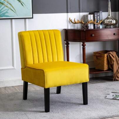 Reese Mid Century Modern Accent Chairs Set Of 2 With Minimalist Design Elegant Velvet Upholstery And Solid Wood Legs Ideal For Living Room Or Bedroom Yellow