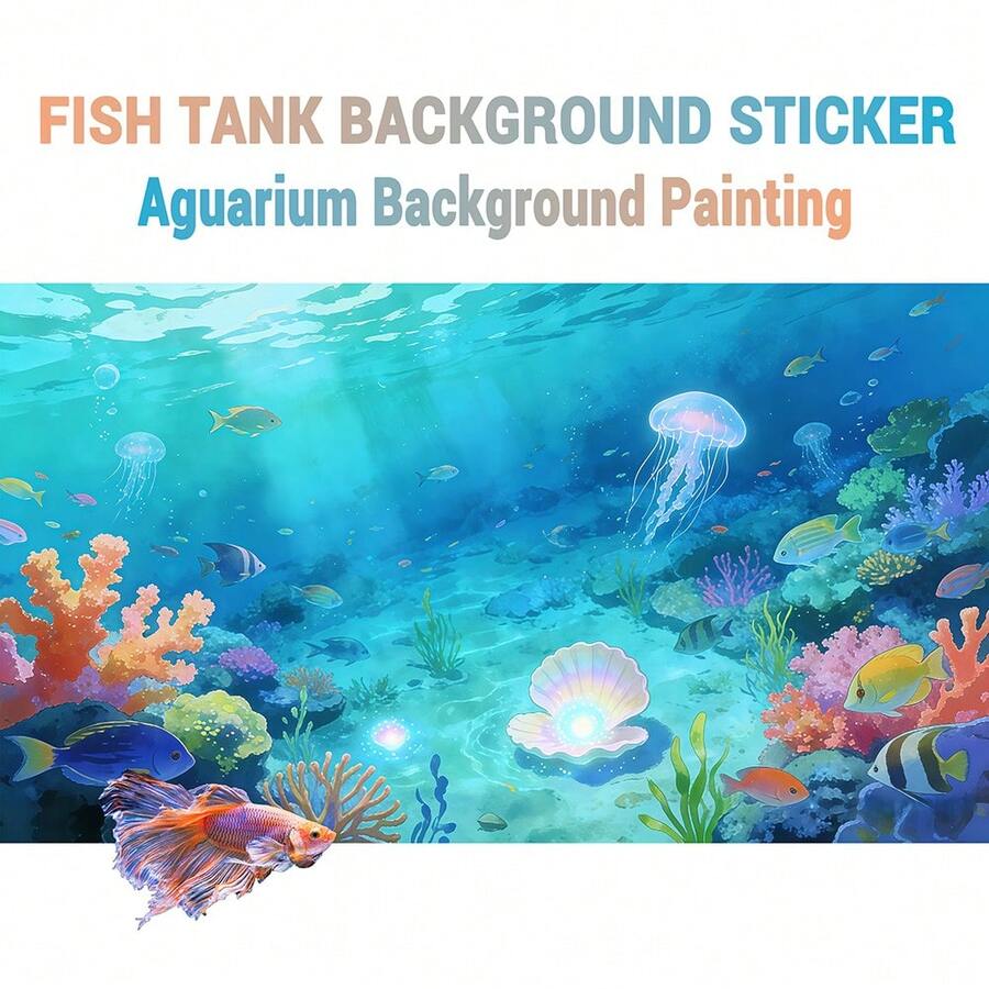 Mundo submarino animado, pintura de fondo de acuario, pegatina de fondo de acuario, pegatina de fondo de terrario de reptiles, pegatina autoadhesiva frontal, decoración de acuario, decoraciones de acuario - A - Ver 1
