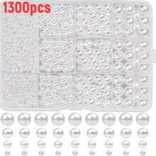 1300颗带孔白色树脂珠 - 白色DIY串珠材料（4/6/8/10毫米），适用于珠宝制作、项链、手链、钥匙扣配件 - 手工扭曲珍珠 - 12格穿孔珍珠 - 查看 4