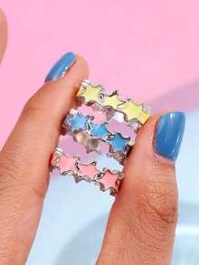 3 pièces/set Bagues asymétriques en forme d'étoile inspirées de la dopamine, design unique. Bijoux élégants, personnalisés, de mode fraîche et douce, pour un port quotidien, en cadeau, pour une fête - Multicolore - Voir 3