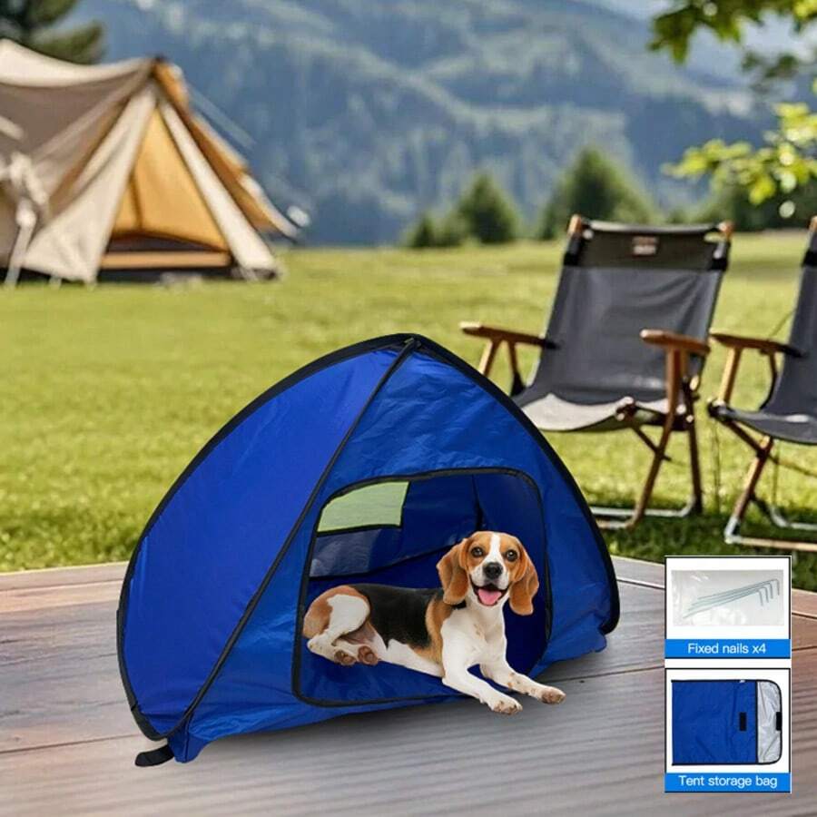 便携式宠物帐篷，适用于小型犬和猫 - 轻便的室内/室外露营帐篷，带网状通风口，采用耐用涤纶面料，易于在家中、野餐、后院等场所搭建，为宠物狗提供透气户外遮阳篷