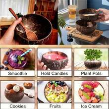 1 Set (Mangkuk Kelapa + Sendok) Mangkuk Tempurung Kelapa, Mangkuk Bulat Retro, Sendok Tempurung Kelapa, Cocok Untuk Smoothie & Makanan Penutup, Perlengkapan Katering & Belajar, Sendok Tempurung Kelapa, Musim Kembali ke Sekolah - Kombinasi Set - View 8