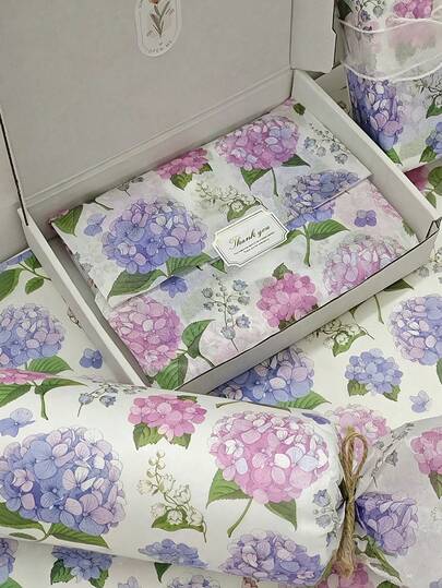 10/20pcs Dual-Color Hydrangea Pattern Gift Wrapping Paper, Suitable For Clothing Moisture Proof, Alcohol Packaging, Gift Box Filler, Fragile Item Protection, Decoration For Birthday, Mother's Day And Other Occasions
