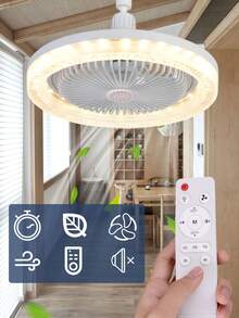 E27 LED 旋转吊扇灯，带遥控器，360° 可调，E27 转换底座，卧室客厅适用，Miflame - 白色 - 查看 4