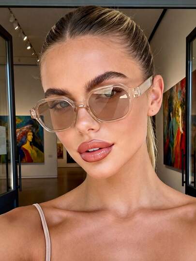 1 Pair Unisex Square Small Frame Minimalist Champagne Sunglasses, Suitable For Street Style, Travel, Vacation, Sports, Driving, Festivals, Outings, Summer Accessories, Family Trips, UV Protection, Golf, Hiking, Elegant Attire, Vacation Atmosphere, Sports, Parties, Outdoor Activities, Street Style, Fishing, Holidays, Sun Protection, Vacation