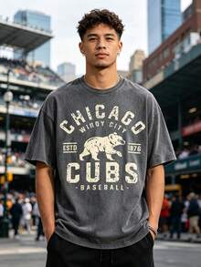 Vintage Washed Chicago Cubs Baseball Graphic Tee | Retro Windy City T-Shirt - 灰色 - 查看 4