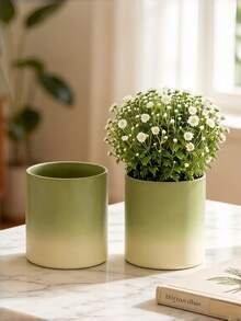 1 chậu cây hình trụ màu xanh ombre, kiểu dáng Bắc Âu, dùng để bàn. - ống thẳng màu xanh lá cây chuyển sắc - Xem 2