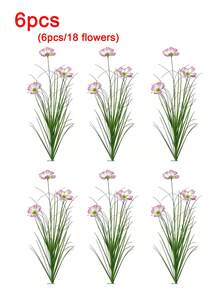 6件套人造户外花卉和块茎草 - 非洲雏菊和块茎草地栽植物的塑料复制品，适用于花园、露台、酒店装饰 - 全年易于维护（无需浇水，不含花盆） - 彩色 - 查看 15