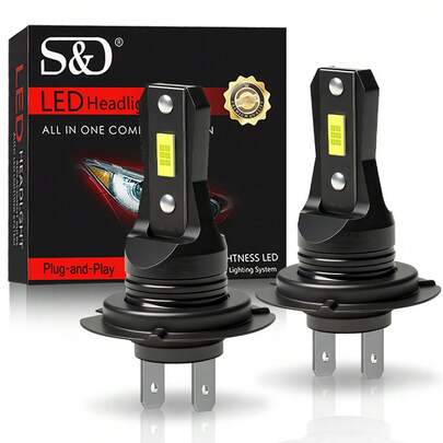 S&D مصابيح أمامية للسيارة LED H7 20000 لومن، شرائح CSP 7535، لا تحتاج مروحة، 12 فولت، 6000 كلفن، بدون تشويش