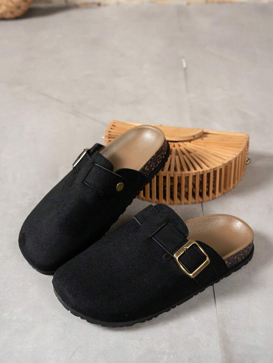 1 Pair Solid Color Casual PU Leather Strap Sandals, Suitable For Home Wear All Seasons - Black - View 1