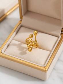 1 chiếc nhẫn điêu khắc hình cầu phân tử kiểu Âu và Mỹ, thiết kế cành bong bóng 3D, chất liệu thép không gỉ mạ vàng 18K sang trọng. - Vàng - Xem 4