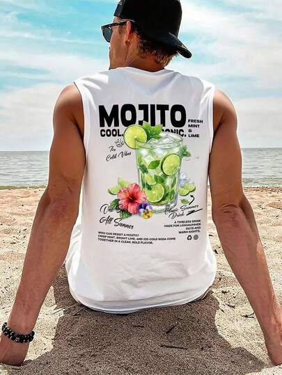 1pc Men's Summer Casual Fruit Juice Print Round Neck Tank Top