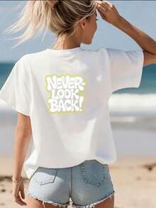 Abstract Pattern% Cotton Casual White Tee With Back Graphic, Couple Matching Summer Shirt, Soft Comfortable Beach & Outdoor Activities, Available S- - White - View 2