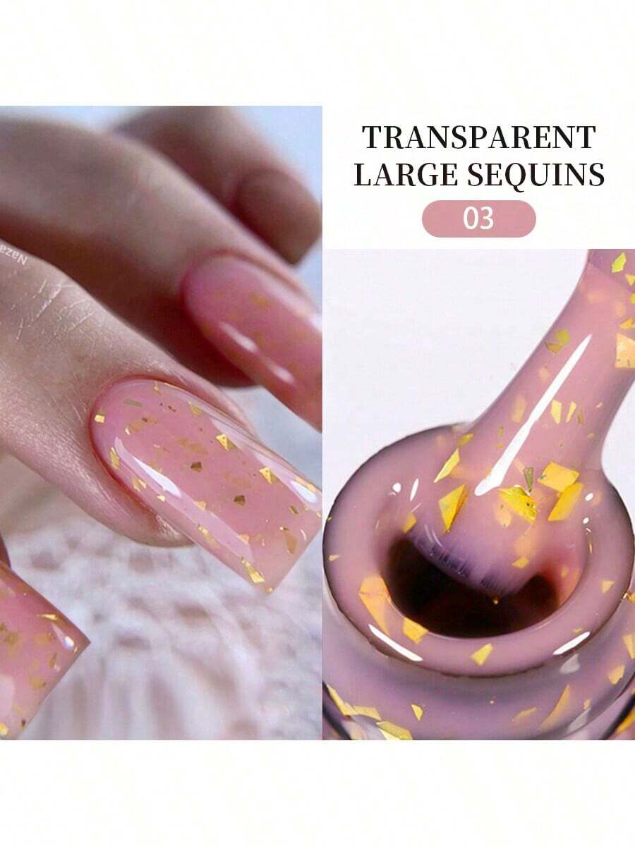 XEIJAYI 1瓶8毫升冰晶透明亮泽指甲油 - 可卸UV/LED凝胶指甲油,适合美甲沙龙和家庭使用 - 闪亮美甲设计 - 粉色 - 查看 1
