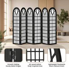 Folding Room Divider Privacy Screen Freestanding 6-Panel Shoji Style Wooden Frame Decorative Partition Wall For Bedroom Office Apartment Black - Black - View 3