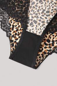 Hourtrue 1pc Lace Patchwork High Waist Women Triangle Panties ClassicAnimalPrint - Multicolor - View 4
