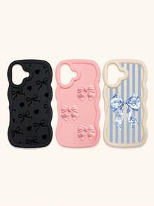 Bộ 3 ốp lưng điện thoại viền sóng nơ dễ thương, 3 kiểu dáng thanh lịch, chất liệu TPU mềm dẻo màu đen/be/hồng Dopamine với viền sóng lớn độc đáo, bảo vệ toàn diện chống rơi vỡ, tương thích với iPhone & Galaxy. - Nhiều màu - Xem 32