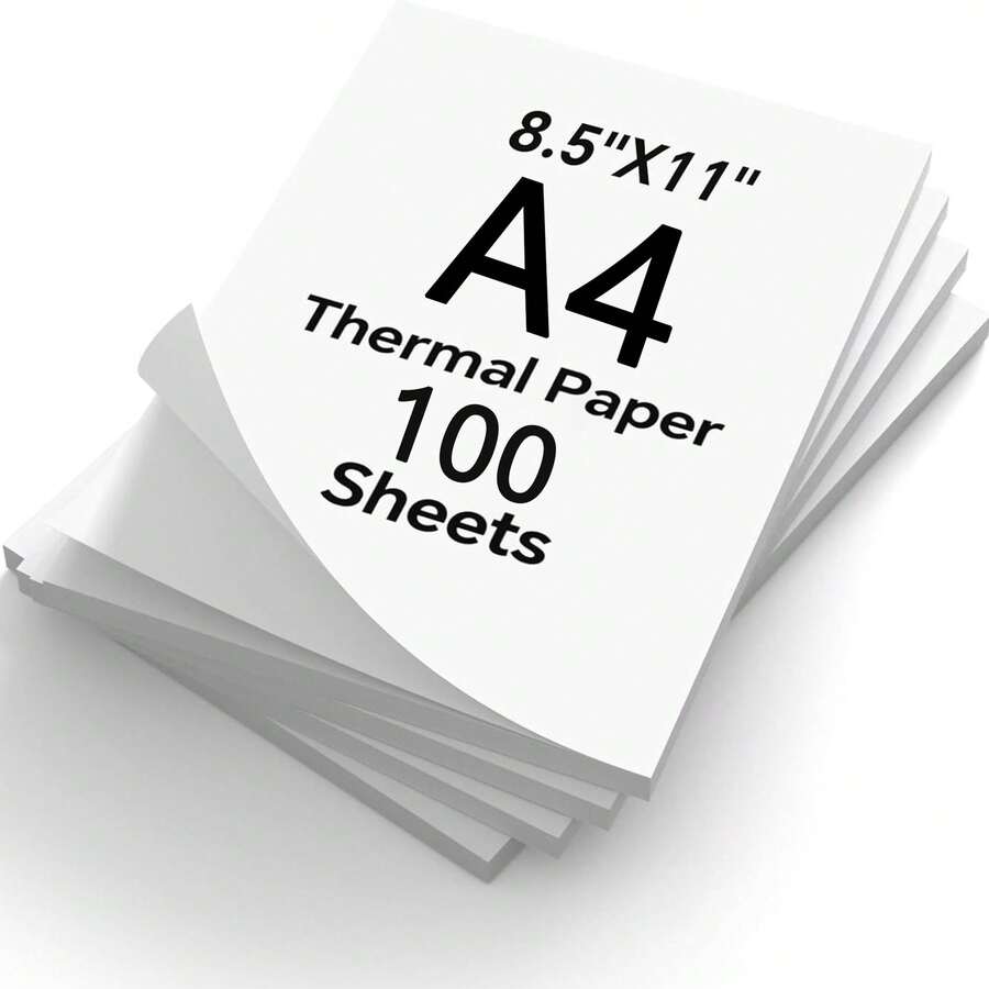 100张A4热敏纸,A4尺寸便携式打印纸,8.5 x 11英寸美式信纸尺寸热敏纸,免墨水,可折叠打印纸,兼容便携式热敏打印机,适用于学习、办公和家庭使用。 - 100 Sheets - 查看 1