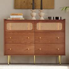 Chest Of Drawers With 6 Drawers, Rattan Sideboard/Display Cabinet For Bedrooms And All Living Areas, Walnut - 90cm High X 120cm Wide X 40cm Deep. - Redwood - View 12