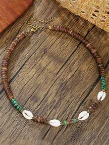 1件贝壳项链，椰子、绿松石和黄铜材质 - 男士波西米亚冲浪风格 - 彩色 - 查看 4