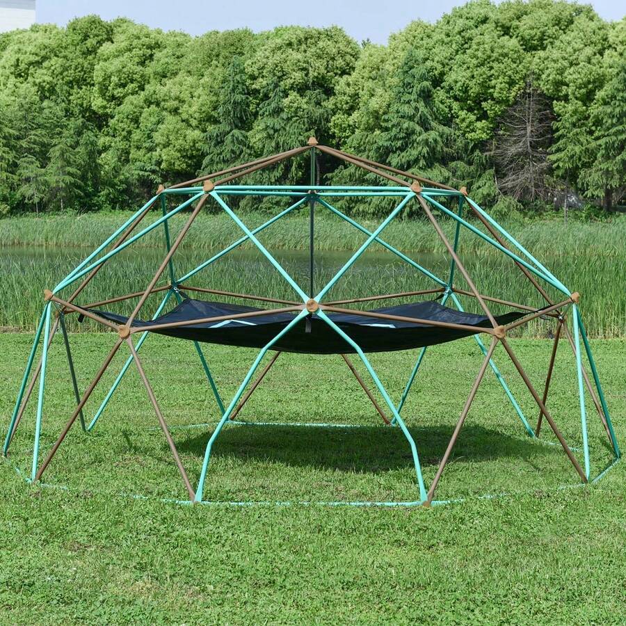 MERAX 12ft Geometric Dome Climber Play Center, Kids Climbing Dome Tower With Hammock, Rust & UV Resistant Steel Supporting 1000 LBS, Coffee+Green - Coffee + Green - View 1