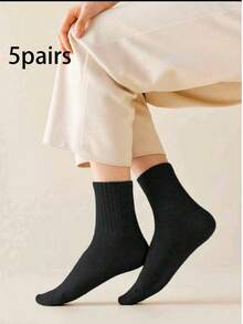 5/10 pares de calcetines de longitud media neutros para mujer, disponibles en múltiples colores sólidos simples, adecuados para uso casual, diario y de negocios - Multicolor - Ver 11