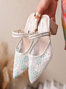Summer New Rhinestone Fashion Mesh Elegant Ankle Strap High Heel Sandals For Women - Green - View 5