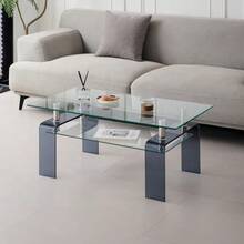 Clear Tempered Glass Coffee Table Living Room Tea Table With Gray Glass Leg - White - View 4