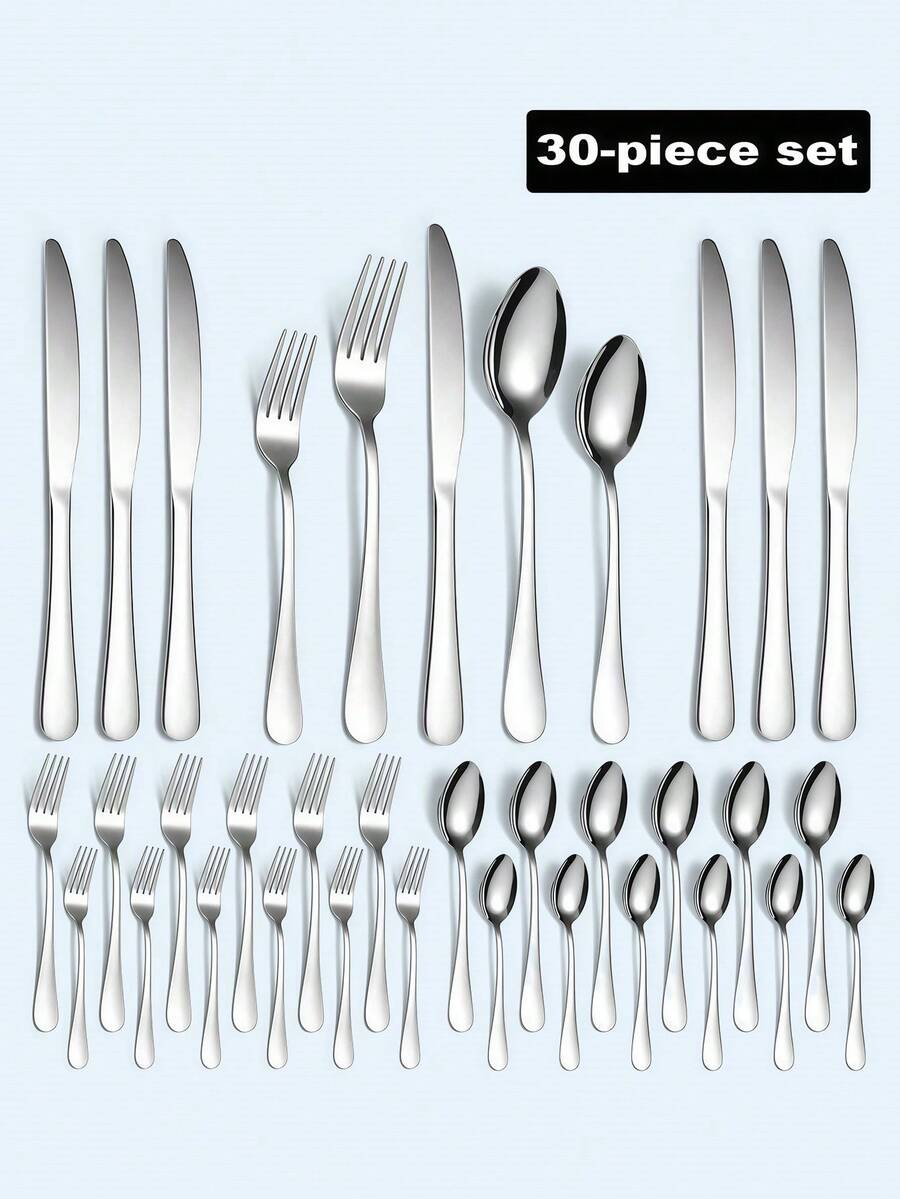 2/5/20/30件套不锈钢餐具套装，高级餐具套装，包含刀、勺、叉，可重复使用，银器套装，餐刀、餐叉、沙拉叉、餐勺、甜点勺，镜面抛光，适用于家庭、厨房、酒店、宴会、派对、婚礼、乔迁之喜、日常餐具套装、复活节礼物 - 銀色 - 查看 1