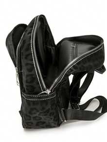 Mochila de mujer con estampado de leopardo, adecuada para el uso diario - Negro - Ver 7