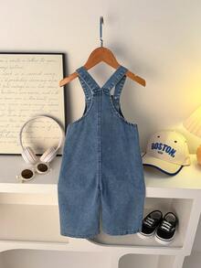 Bộ áo liền quần in họa tiết màu xanh dương thời trang đường phố cho bé trai, có túi phía trước, thích hợp mặc đi chơi, đi học và mặc thường ngày vào mùa hè. - Màu xanh bụi bặm - Xem 2