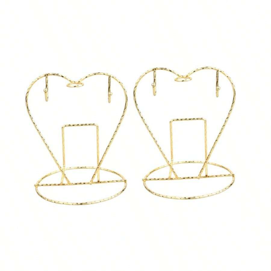 Set Of 2 Heart-Shaped Stainless Steel Cup Hangers – Kitchen Storage, Cup & Plate Rack, Countertop Tableware Organizer, Multi-Functional Drying Rack - Gold - View 1