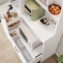 Highboard With Adjustable Shelves And Drawers, Kitchen Cabinet With Pull-Out Shelves And Ribbed Glass, Ideal For Dining Room, Living Room And Kitchen (White) - White - View 4