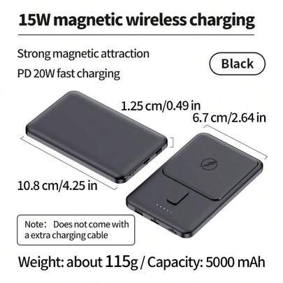Fast Charging Solid Color Magnetic Wireless Power Bank Mobile Power Supply With LED Power Display 5000mAh Light And Thin Portable Charger Magnetic Wireless Charging Is Compatible With IPhone 12/13/14/15/16/17 Series Mobile Phones For Outdoor Travel Emergency Backup Mobile Power Supply Spring Gift Birthday Gift
