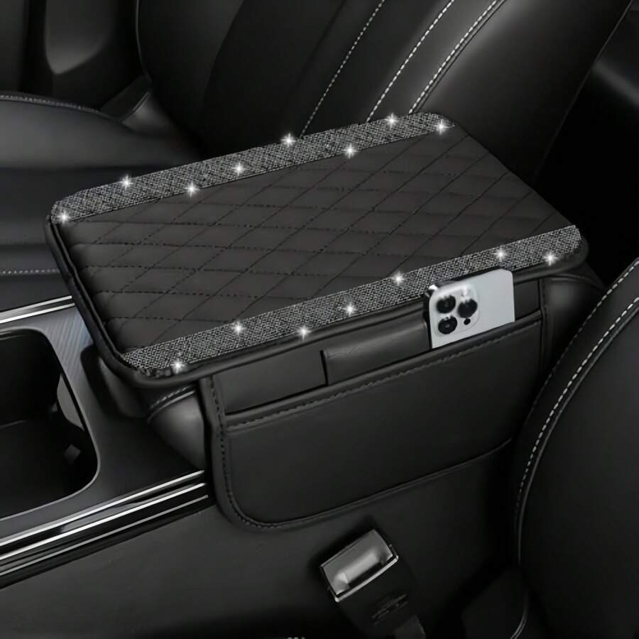 Diamond Grid Design Car Center Console Cover With Storage Bags Luxurious Shiny Arm Rest Cover Universal Elegant - Multicolor - View 1