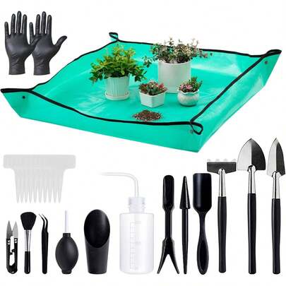 23 Pcs Mini Garden Hand Transplanting Succulent Tools Set With 39.4 Inch Thickened Repotting Mat Plant Tags Complete Miniature Planting Kit Indoor Fairy Gardening Potting Cactus Houseplant Bonsai Care Tools Black Practical Soil Cultivation Transplanting Marking Accessories For Home Balcony Greenhouse Potted Plant Maintenance