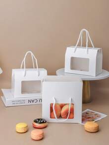 5pcs/10pcs White Handheld Window Boxes, Suitable For Cookies, Sandwich Biscuits, Soda Crackers, Macarons, Candies, Mini Snack Packaging Boxes For Birthday, Party, Wedding Gifts - Brown - View 5
