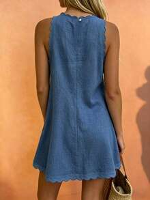 2pcs Women's Casual Minimalist Versatile Dress, Suitable For Spring - Navy Blue - View 5