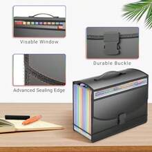 Carpeta expandible de archivos con asa organizador de archivos de acordeón con 13 bolsillos organizador portátil de documentos caja de archivos organizador de archivos para hogar escuela - NEGRO MATE - Ver 5