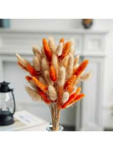 116pcs Bohemian Style Dried Lagurus Ovatus Bunny Tail Grass Bouquet - Natural Orange And Beige, Suitable For Home, Wedding, Thanksgiving, And Christmas Decor - Orange (primary Color) - View 5