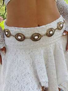 1pc Vintage Bohemian Retro Style Metal Chain Belt/Waist Chain, Fashionable Decor Suitable For Women, Beach, Party, Gathering, Sexy Display, Gift For Friends - 黃金2 - 查看 5
